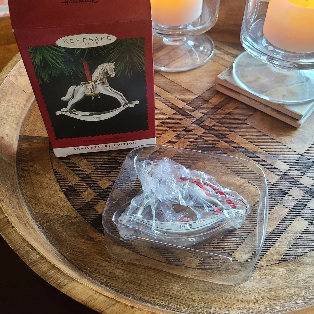 Hallmark Keepsake 15th anniversary Pewter rocking horse ornament 1995